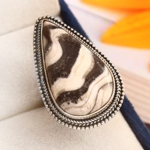 Zebra Jasper Ring Size US 7 Sterling Silver 925 (RS109-74)