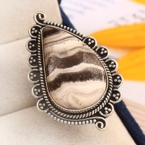 Zebra Jasper Ring Size US 7 Sterling Silver 925 (RS109-75)