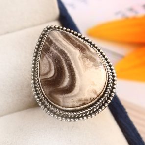 Zebra Jasper Ring Size US 7 Sterling Silver 925 (RS109-77)