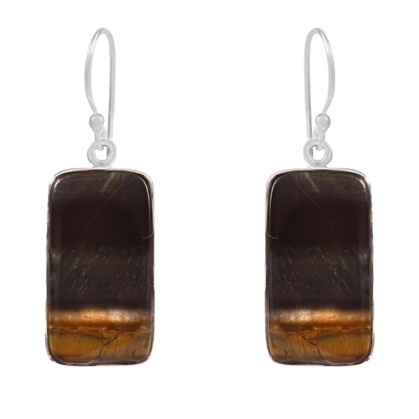Tiger's Eye 1.5" Sterling Silver Earring 925 (REXT46-41)