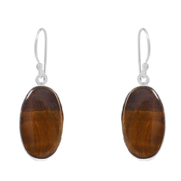 Tiger's Eye 1.5" Sterling Silver Earring 925 (REXT46-32)