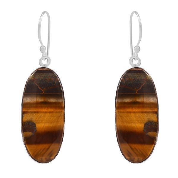 Tiger's Eye 1.5" Sterling Silver Earring 925 (REXT46-36)