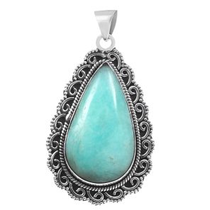 Peruvian Amazonite 1.9" Sterling Silver Pendant 925 (RS111-60)