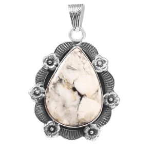 White Buffalo Turquoise 1.5" Sterling Silver Pendant 925 (RS111-22)