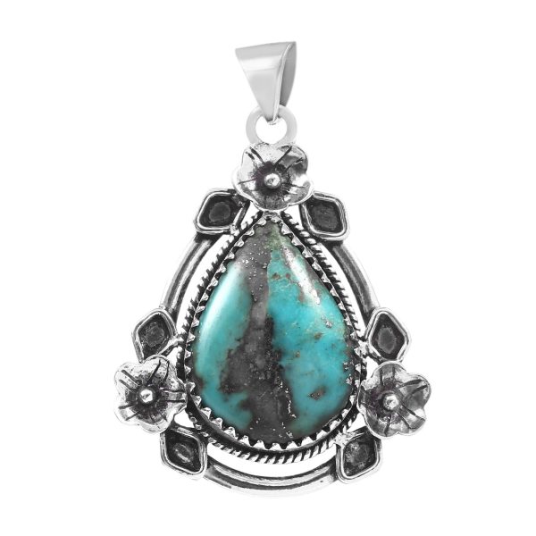 Morenci Turquoise 1.75" Sterling Silver Pendant 925 (RS111-72)