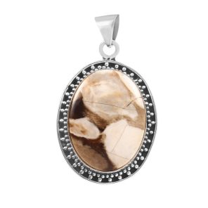 Peanut Wood Jasper 1.8" Sterling Silver Pendant 925 (RS111-117)