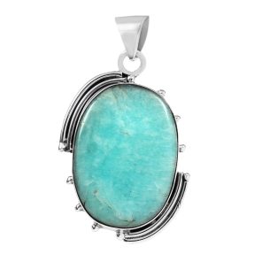 Peruvian Amazonite 1.5" Sterling Silver Pendant 925 (RS111-65)