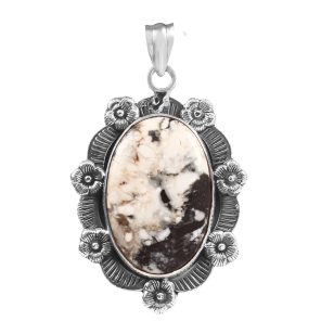 White Buffalo Turquoise 1.5" Sterling Silver Pendant 925 (RS111-24)
