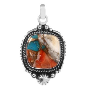 Spiny Oyster Turquoise 1.25" Sterling Silver Pendant 925 (RS110-206)