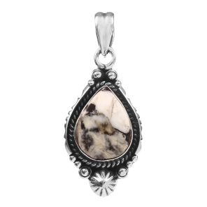White Buffalo Turquoise 1.25" Sterling Silver Pendant 925 (RS110-202)