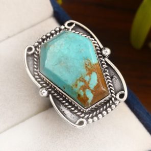 Kingman Turquoise Ring Size US 7 Sterling Silver 925 (RS110-63)