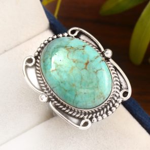 Kingman Turquoise Ring Size US 9 Sterling Silver 925 (RS110-65)