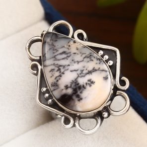 Dendritic Agate Ring Size US 7 Sterling Silver Ring 925 (RS110-187)