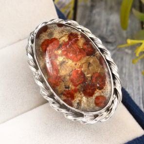 Fruit Jasper Ring Size US 10 925 Sterling Silver (RS113-152)