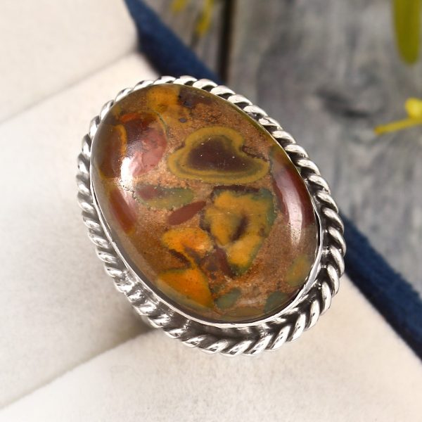 Fruit Jasper Ring Size US 8 925 Sterling Silver (RS113-154)