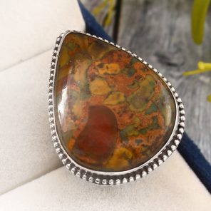Fruit Jasper Ring Size US 9 925 Sterling Silver (RS113-157)