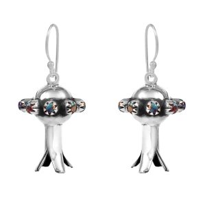 Pink Dahlia Turquoise Squash Blossom Earring
