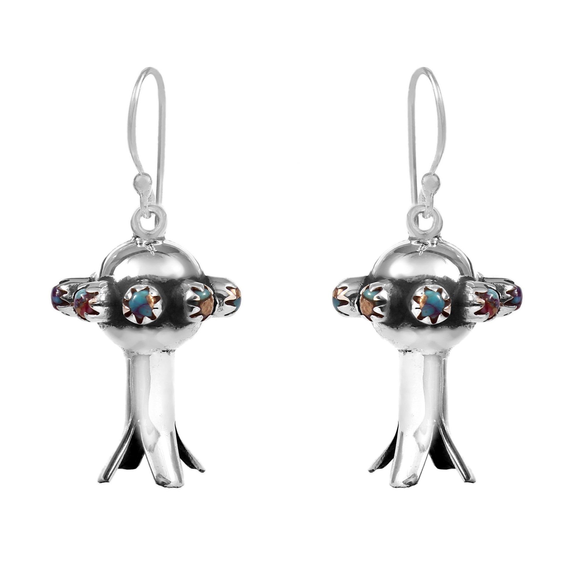 Pink Dahlia Turquoise Squash Blossom Earring
