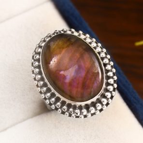 Purple Labradorite Ring Size US 6 Sterling Silver 925 (RS110-90)