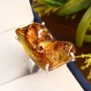 Amber Ring Size US 8 Sterling Silver 925 (RS110-41)