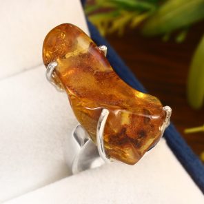 Amber Ring Size US 11 Sterling Silver 925 (RS110-42)