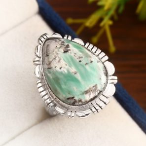 Ribbon Variscite Ring Size US 7 Sterling Silver 925 (RS105-235)