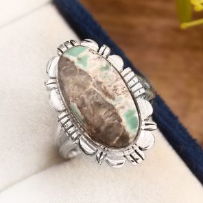 Ribbon Variscite Ring Size US 6 Sterling Silver 925 (RS105-240)