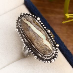 Ribbon Variscite Ring Size US 6 Sterling Silver 925 (RS105-272)