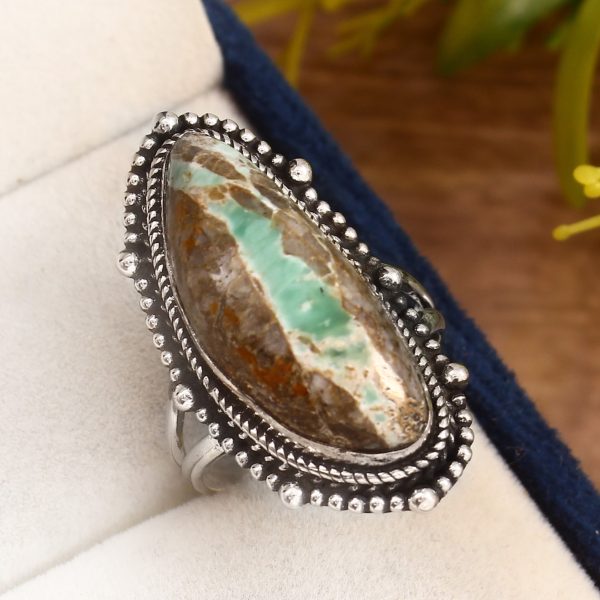 Ribbon Variscite Ring Size US 9 Sterling Silver 925 (RS105-278)