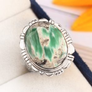 Ribbon Variscite Ring Size US 10 Sterling Silver 925 (RS105-249)