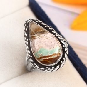 Ribbon Variscite Ring Size US 6 Sterling Silver 925 (RS105-283)