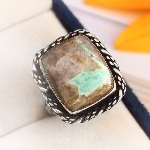 Ribbon Variscite Ring Size US 7 Sterling Silver 925 (RS105-285)