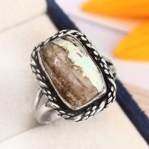 Ribbon Variscite Ring Size US 10 Sterling Silver 925 (RS105-287)