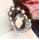 White Buffalo Turquoise Ring Size US 8 Sterling Silver 925 (RS109-14)