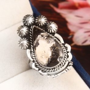 White Buffalo Turquoise Ring Size US 8 Sterling Silver 925 (RS109-14)