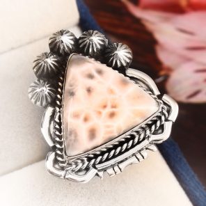 Natrolite (Pink Larimar) Ring Size US 9 Sterling Silver 925 (RS109-25)