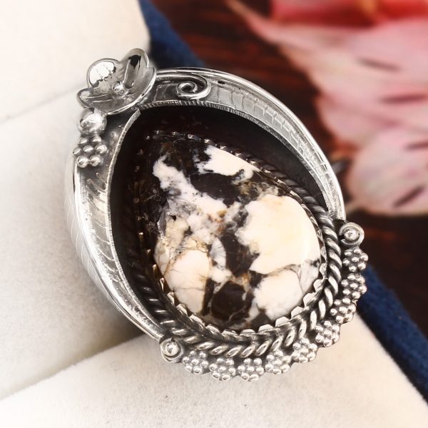 White Buffalo Turquoise Ring Size US 8 Sterling Silver 925 (RS109-15)