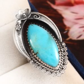 Kingman Turquoise Ring Size US 8 Sterling Silver 925 (RS109-8)