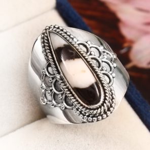 White Buffalo Turquoise Ring Size US 11 Sterling Silver 925 (RS109-16)