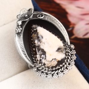 White Buffalo Turquoise Ring Size US 8 Sterling Silver 925 (RS109-17)