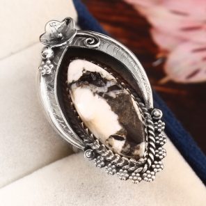 White Buffalo Turquoise Ring Size US 7 Sterling Silver 925 (RS109-18)
