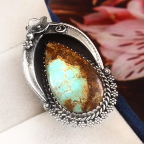 Kingman Turquoise Ring Size US 9 Sterling Silver 925 (RS109-11)