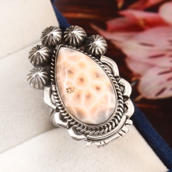 Natrolite (Pink Larimar) Ring Size US 10 Sterling Silver 925 (RS109-5)