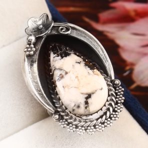 White Buffalo Turquoise Ring Size US 7 Sterling Silver 925 (RS109-21)