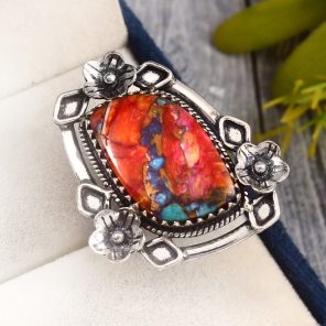Pink Dahlia Turquoise Ring Size US 8 Sterling Silver 925 (RS109-40)