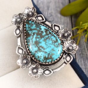 Blue Moon Turquoise Ring Size US 8 Sterling Silver 925 (RS109-42)
