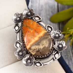 Bumble Bee Jasper Ring Size US 11 Sterling Silver 925 (RS109-39)