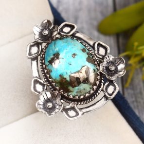 Morenci turquoise Ring Size US 10 Sterling Silver 925 (RS109-47)