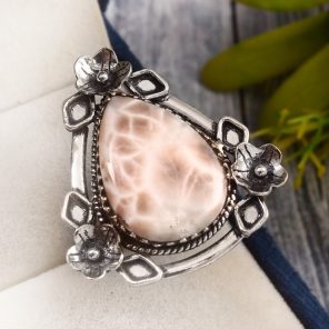 Natrolite (Pink Larimar) Ring Size US 9 Sterling Silver 925 (RS109-35)