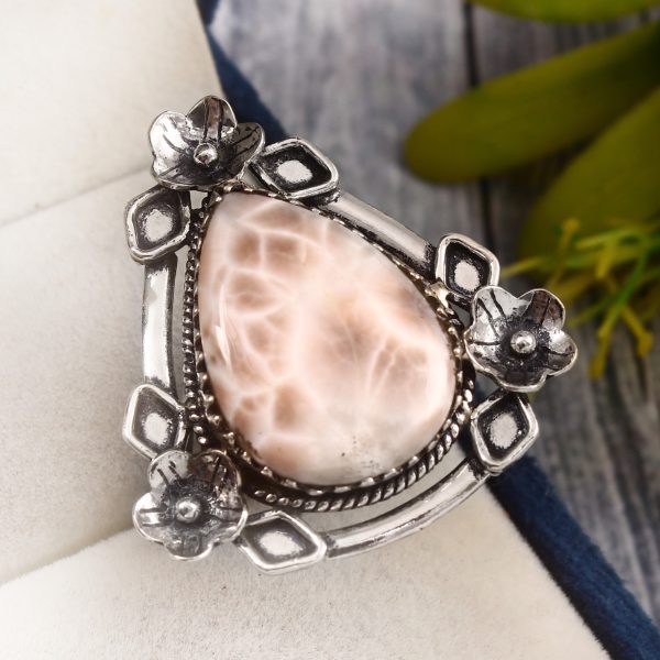 Natrolite (Pink Larimar) Ring Size US 9 Sterling Silver 925 (RS109-35)